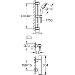 Grohe QuickFix Thermostat-Brausebatterie Precision Startmit Brausegarnitur -Geschäft Für Duschzubehör 02177 4628 masszeichnung 3