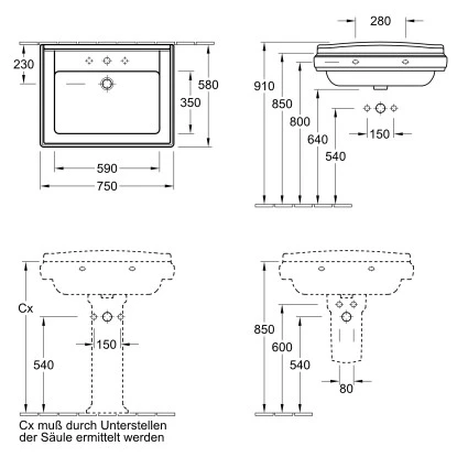 Villeroy & Boch Boch Waschbecken Hommage 75 Cm Mit Überlauf Alpinweiß CeramicPlus 4 Villeroy & Boch Boch Waschbecken Hommage 75 Cm Mit Überlauf Alpinweiß CeramicPlus – Bild 2