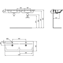Ideal Standard Doppelwaschtisch Connect Air 134x46 Cm 2 Hahnlöcher M.Überl. Weiß -Geschäft Für Duschzubehör 188541 3049 5