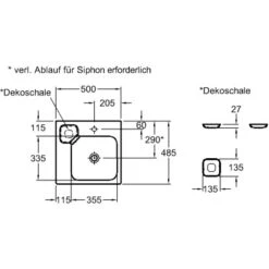 Geberit Waschbecken ICon 50 Cm Mit Dekoschale Links -Geschäft Für Duschzubehör 3461 print masszeichnung 5