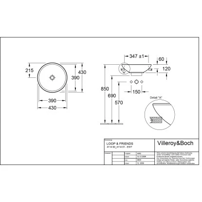 Villeroy & Boch Friends Halbeinbau-Waschbecken 43 Cm Alpinweiß Mit ÜL 5 Villeroy & Boch Friends Halbeinbau-Waschbecken 43 Cm Alpinweiß Mit ÜL – Bild 3