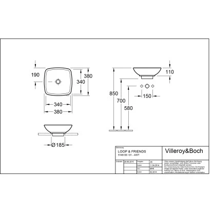Villeroy & Boch Friends Aufsatzwaschbecken 38 Cm Alpinweiß Mit Überlauf 4 Villeroy & Boch Friends Aufsatzwaschbecken 38 Cm Alpinweiß Mit Überlauf – Bild 2