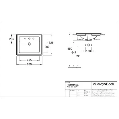 Villeroy & Boch Einbauwaschbecken Hommage 63cm Alpinweiß Mit ÜL Für 3-Locharmat. 4 Villeroy & Boch Einbauwaschbecken Hommage 63cm Alpinweiß Mit ÜL Für 3-Locharmat. – Bild 2