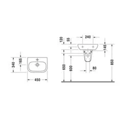 Duravit Handwaschbecken 45 Cm D-Code Weiß -Geschäft Für Duschzubehör 415398 1709 skizze 2