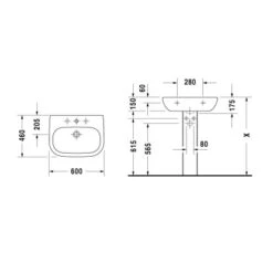 Duravit Waschbecken 60 Cm D-Code Weiß -Geschäft Für Duschzubehör 415400 1709 skizze 2
