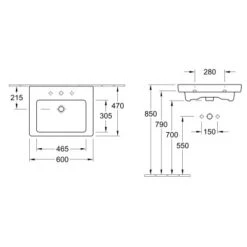 Villeroy & Boch Waschbecken 60 Cm Subway 2.0 Weiß 5 Villeroy & Boch Waschbecken 60 Cm Subway 2.0 Weiß -Geschäft Für Duschzubehör 415426 1709 skizze 2