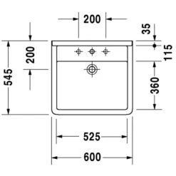 Duravit Waschbecken Starck 3 Vital 60 Cm Weiß Mit Überlauf + 1 Hahnloch -Geschäft Für Duschzubehör 500486 4123 duv d030960d