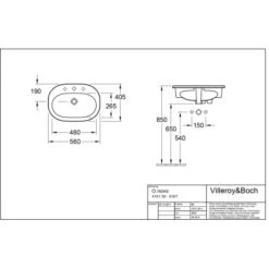 Villeroy & Boch Einbauwaschbecken O.Novo 56 Cm Weiß Mit Hahnloch Mit Überlauf -Geschäft Für Duschzubehör 501911 4123 vbtz 416156 5 1