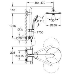 Grohe Duschsystem Vitalio Joy 260 Mit Thermostat Für Die Wandmontage -Geschäft Für Duschzubehör 60 duschsystem mazeichnung 1