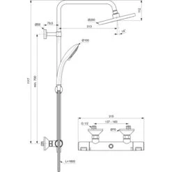 Ideal Standard Duschsystem Mit Brausethermostat Ceratherm T25 Chrom -Geschäft Für Duschzubehör 611779 3049 4