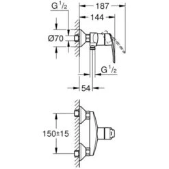 Grohe Einhebelmischer-Brausearmatur Start Chrom -Geschäft Für Duschzubehör 69215 4628 masszeichnung 3