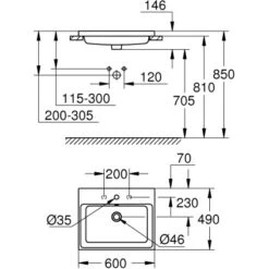 Grohe Einbauwaschtisch Cube Keramik 60 Cm Alpinweiß Hahnloch Überlauf PureGuard -Geschäft Für Duschzubehör 779001 4520 3