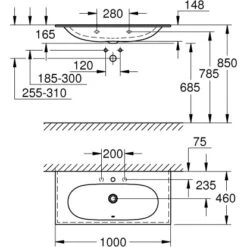 Grohe Waschtisch Essence 100 Cm Mit Hahnloch Und Überlauf PureGuard -Geschäft Für Duschzubehör 779013 4520 3