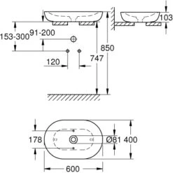 Grohe Aufsatzwaschbecken Essence 60 Cm Alpinweiß Hahnloch Überlauf PureGuard -Geschäft Für Duschzubehör 779016 4520 3