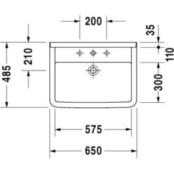Duravit Waschtisch Starck 3 65 Cm Weiß Mit Überlauf Und 1 Hahnloch -Geschäft Für Duschzubehör 946930 4123 030065D