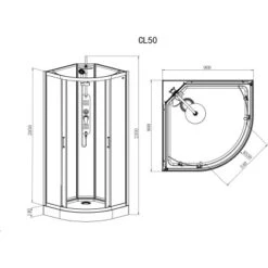 Sanotechnik Komplettdusche Epic Rund Schwarz 235 Cm X 90 Cm X 90 Cm -Geschäft Für Duschzubehör 952526 4633 CL50 Skizze 2