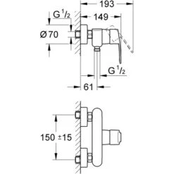 Grohe Eurostyle C Einhand-Brausebatterie DN 15 Aufputz -Geschäft Für Duschzubehör brausebatterie mazeichnung 1