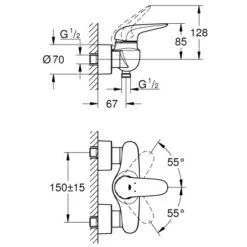 Grohe Einhebelmischer-Brausearmatur Eurostyle Moon White -Geschäft Für Duschzubehör brausebatterie mazeichnung 2