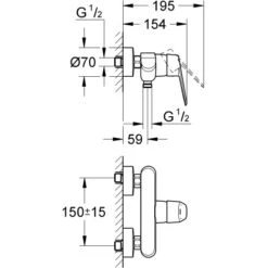 Grohe Eurodisc C Einhand-Brausebatterie DN 15 -Geschäft Für Duschzubehör brausebatterie mazeichnung 3